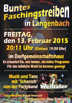 Buntes Faschingstreiben in Langenbach 2015