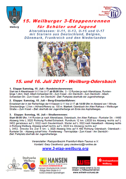 15. Weilburger 3-Etappenrennen für Schüler und Jugend