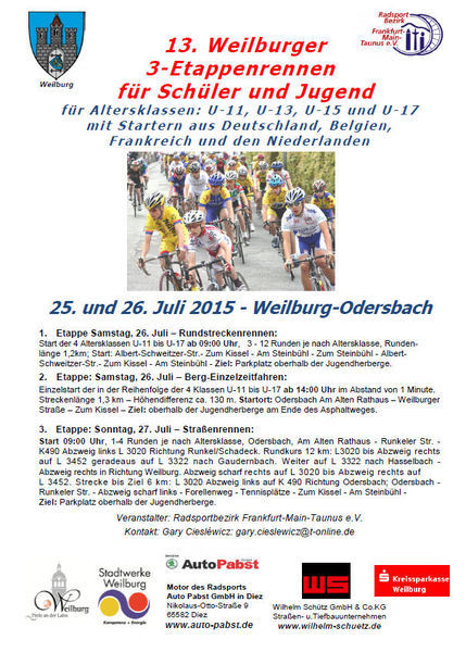 13. Weilburger 3-Etappenrennen für Schüler und Jugend