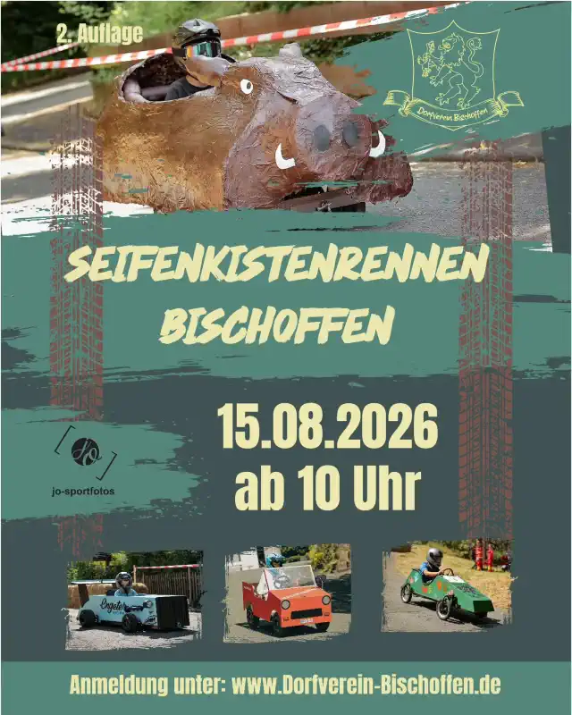 In Bischoffen geht das Abenteuer weiter: Am 15. August 2026 findet das zweite große Seifenkistenrennen Bischoffen statt – ein Tag voller Geschwindigkeit, Kreativität und echter Rennatmosphäre.