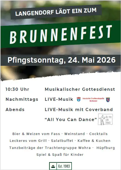 Am Pfingstsonntag, dem 24. Mai 2026, wird in Langendorf wieder rund um den Dorfplatz gefeiert.
