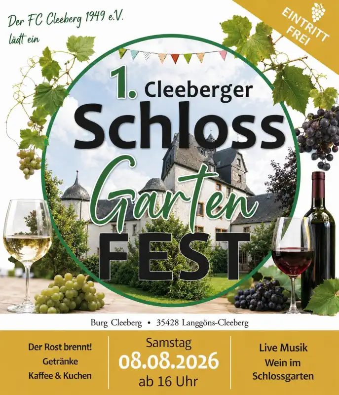 Das erste „Cleeberger SchlossGartenFest“ feiert am Samstag, den 8. August 2026, seine Premiere und lädt Besucherinnen und Besucher aus nah und fern in den idyllischen Schlossgarten der historischen Burg Cleeberg ein.