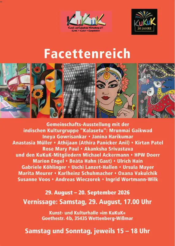 Ab Samstag, den 29. August 2026, zeigt der KuKuK (Kunst- und Kulturkreis Wettenberg) eine neue Gemeinschaftsausstellung in der Kunsthalle in Wißmar.