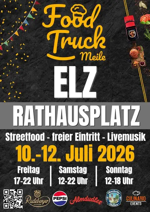 Die Foodtruckmeile Elz kehrt vom 10. bis 12. Juli 2026 an ihren Ursprung zurück und verwandelt den Rathausplatz erneut in einen Treffpunkt für Genießer, Musikliebhaber und Familien.
