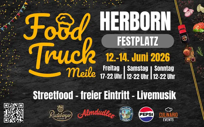 Vom 12. bis 14. Juni 2026 verwandelt sich der Festplatz am Walkmühlenweg erneut in eine lebendige Genuss‑Arena, wenn die Foodtruckmeile Herborn zum dritten Mal ihre Tore öffnet.