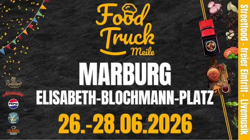 Die Foodtruckmeile Marburg kehrt vom 26. bis 28. Juni 2026 zurück und verwandelt den Elisabeth‑Blochmann‑Platz mitten in der Marburger Innenstadt erneut in ein kulinarisches Festival voller Aromen, Musik und sommerlicher Lebensfreude.