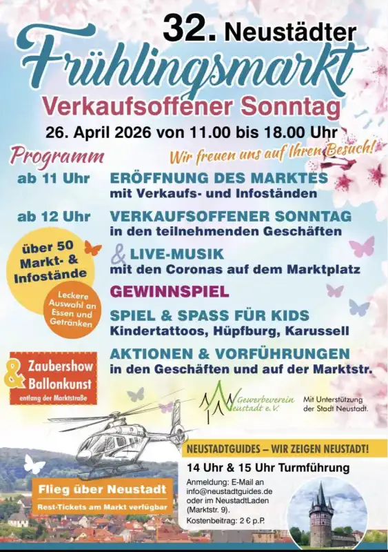 Am Sonntag, dem 26. April 2026, verwandelt sich die Innenstadt von Neustadt (Hessen) erneut in ein lebendiges Markt‑ und Begegnungsareal.