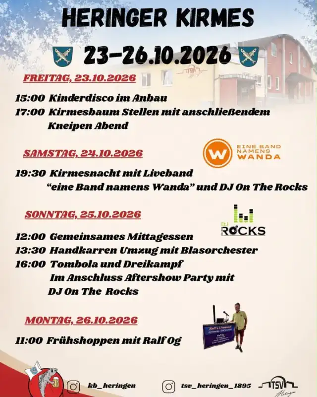 Die Heringer Kirmes 2026 findet vom 23. bis 26. Oktober 2026 statt und verspricht vier Tage voller Tradition, Gemeinschaft und Kirmesstimmung.
