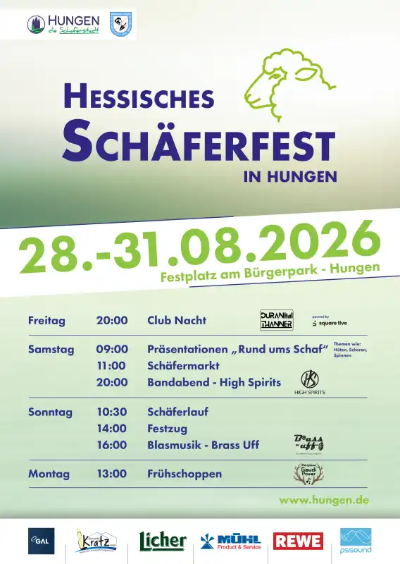 Das traditionsreiche Hessische Schäferfest in Hungen findet im Jahr 2026 vom 28. bis 31. August statt und verwandelt die Stadt erneut in den Mittelpunkt der Schäferei in Hessen.