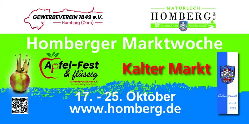 Die Homberger Marktwoche in Homberg (Ohm) findet im Jahr 2026 vom 17. bis 25. Oktober statt und verwandelt die Stadt über mehrere Tage hinweg in einen lebendigen Treffpunkt voller Tradition, Kultur, Begegnungen und regionaler Vielfalt.