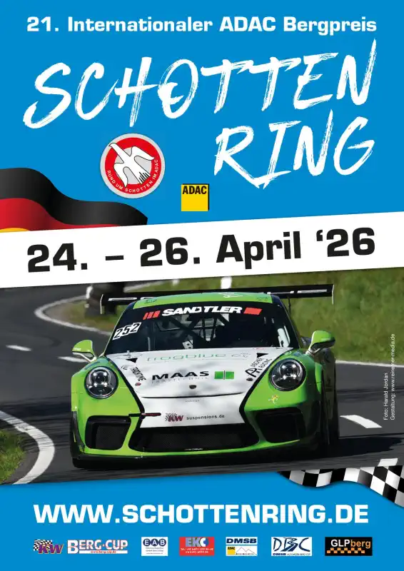 Der 21. Internationale ADAC Bergpreis Schottenring bringt vom 24. bis 26. April 2026 erneut hochkarätigen Bergrennsport in den Vogelsberg und lässt die traditionsreiche Strecke oberhalb von Schotten‑Rudingshain 