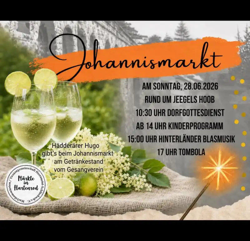 Der traditionelle Johannismarkt Hartenrod kehrt am Sonntag, 28. Juni 2026, zurück und erfüllt den größten der vier Jahresmärkte im Bad Endbacher Ortsteil erneut mit Leben.