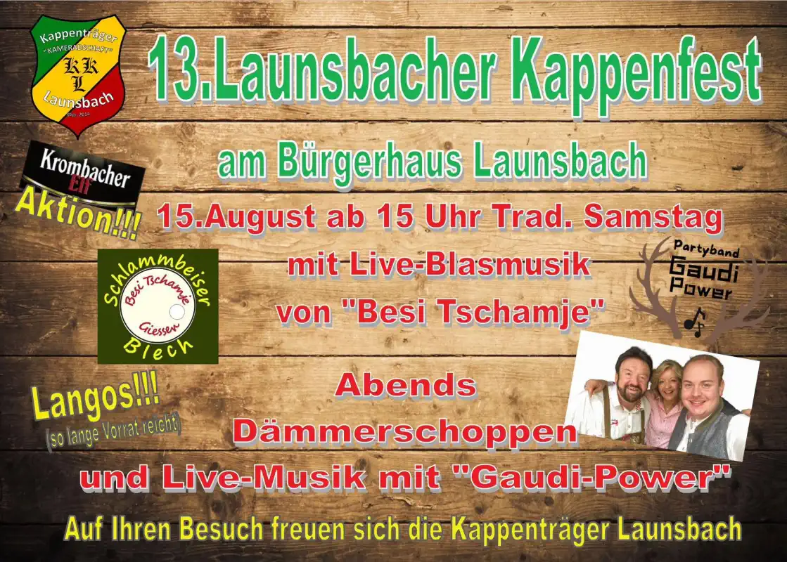 Das 13. Launsbacher Kappenfest findet am 15. August 2026 rund um das Bürgerhaus Launsbach auf dem Mehrgenerationenplatz in Wettenberg statt und lädt erneut zu einem entspannten Sommertag mit Freunden, Nachbarn und der gesamten Dorfgemeinschaft ein.