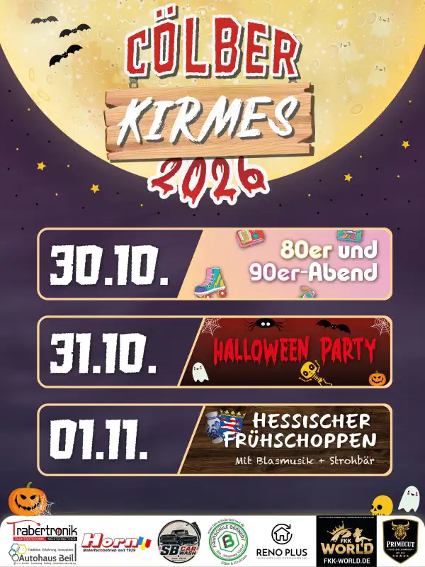 Nach einem Jahr Pause kehrt die Kirmes Cölbe vom 30. Oktober bis 1. November 2026 endlich zurück – und das mit einem Programm, das noch größer, lauter und vor allem gruseliger wird als die Jubiläumsausgabe 2024.