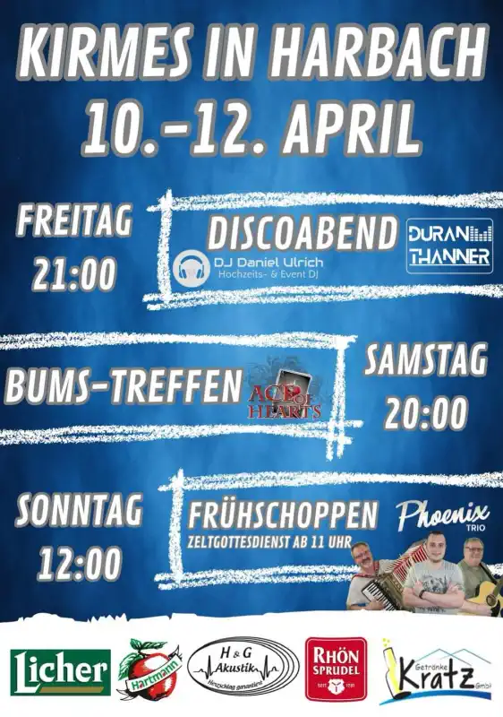 Die Harbacher Kirmes steht vor der Tür – vom 10. bis 12. April 2026 heißt es wieder: Ab geht’s!