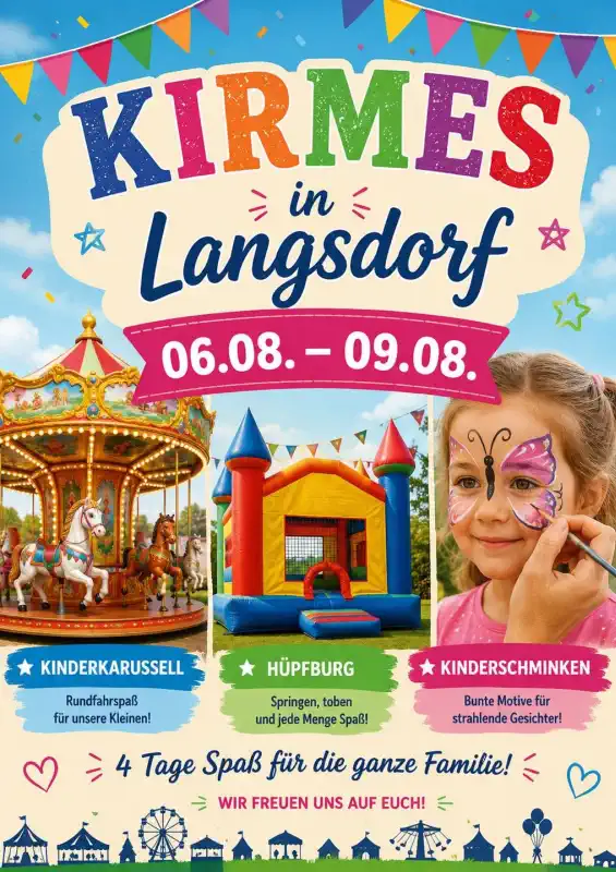 Vom 6. bis 9. August 2026 lädt der Turnverein Langsdorf 1903 e. V. zur traditionellen Zeltkirmes in Langsdorf ein.