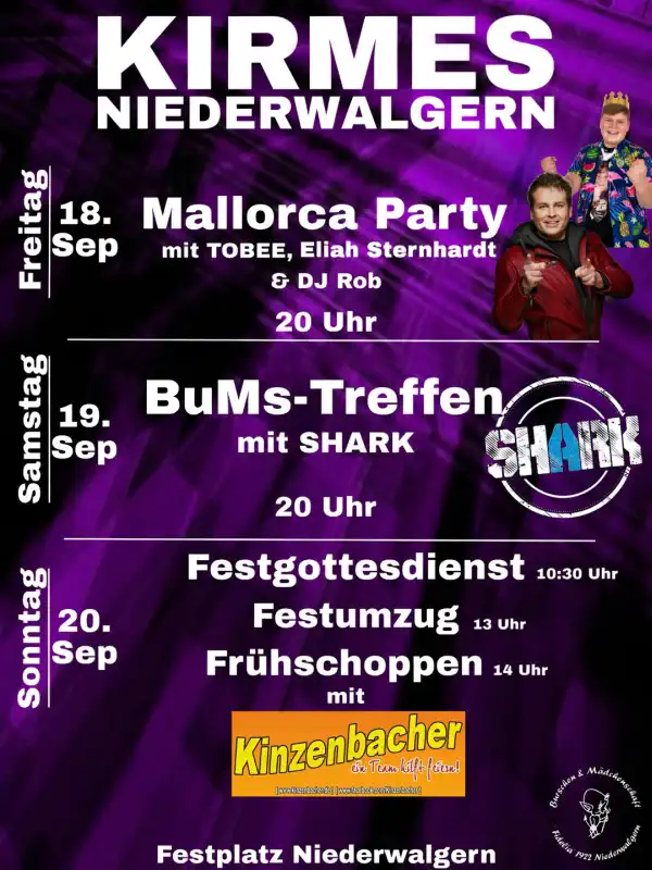 Die Kirmes Niederwalgern findet vom 18. bis 20. September 2026 statt und bringt drei Tage lang Party, Tradition und Dorfgemeinschaft auf den Kerbeplatz.