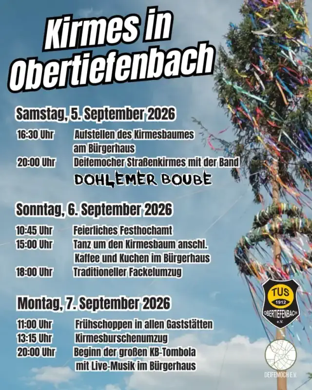 Die Deifemocher Straßenkirmes 2026 in Beselich‑Obertiefenbach findet vom 5. bis 7. September 2026 statt und schlägt nach vielen Jahren ein neues Kapitel auf.