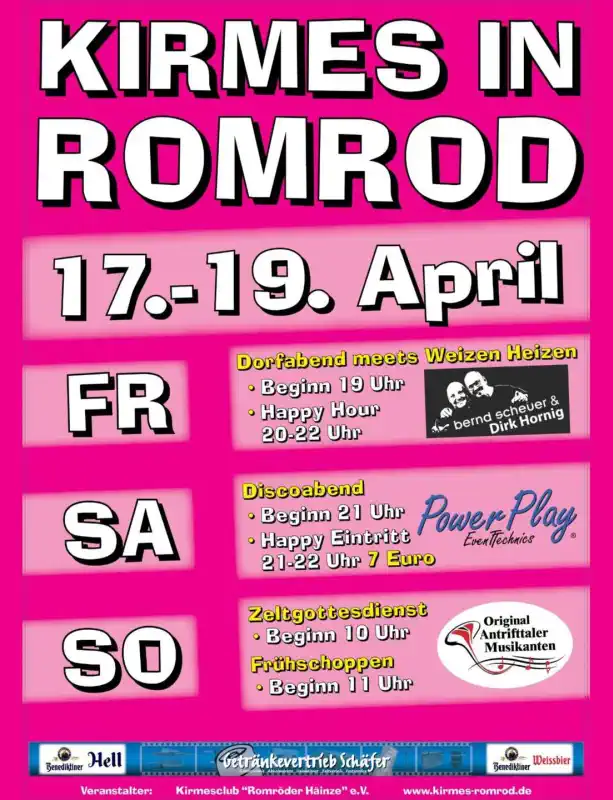 Der Kirmesclub Romrod lädt vom 17. bis 19. April 2026 zur diesjährigen Zeltkirmes ein
