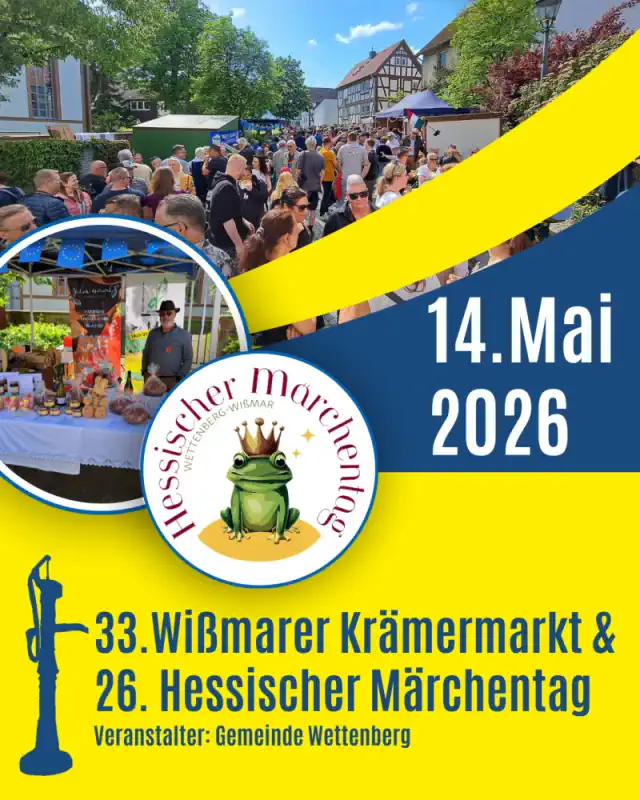 Der 26. Hessische Märchentag verwandelt am 14. Mai 2026 – wie jedes Jahr an Christi Himmelfahrt – die Wißmarer Festwiese, den Schulhof und die Sporthalle in ein lebendiges, farbenfrohes Märchenkönigreich.