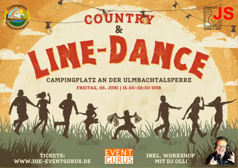 Am Freitag, 5. Juni 2026, wird der Biergarten am Campingplatz der Ulmtalsperre zur Bühne für alle, die Country‑Musik lieben und beim Line Dance die Stiefel zum Glühen bringen möchten.