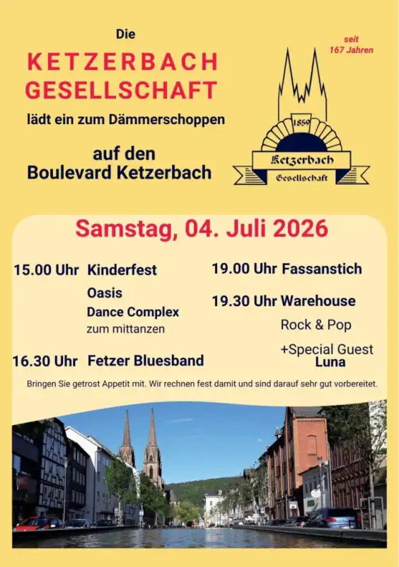 Das Ketzerbachfest Marburg findet am Samstag, den 4. Juli 2026, statt und verwandelt die Ketzerbach erneut in eine lebendige Festmeile voller Musik, Begegnungen und sommerlicher Lebensfreude.