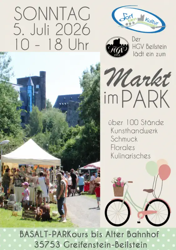 Am Sonntag, den 5. Juli 2026, heißt es wieder: Willkommen zum Markt im Park – einem der beliebtesten, traditionsreichsten und weit über die Landesgrenzen hinaus bekannten Kunst‑ und Genussmärkte der Region.