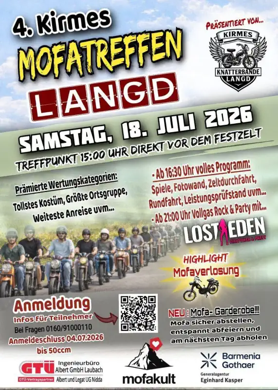 Das Mofatreffen Langd feiert am Samstag, 18. Juli 2026, seine vierte Ausgabe – und das im Rahmen eines ganz besonderen Doppelanlasses: dem Feuerwehrfest zum 90‑jährigen Jubiläum sowie der traditionellen Kirmes in Langd.