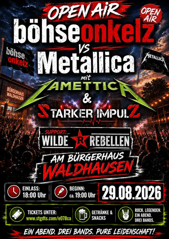 Am Samstag, den 29. August 2026, wird das Gelände am Bürgerhaus Waldhausen in Weilburg zur Kulisse einer Rock‑ und Metalnacht, die Fans beider Genres nicht verpassen sollten.