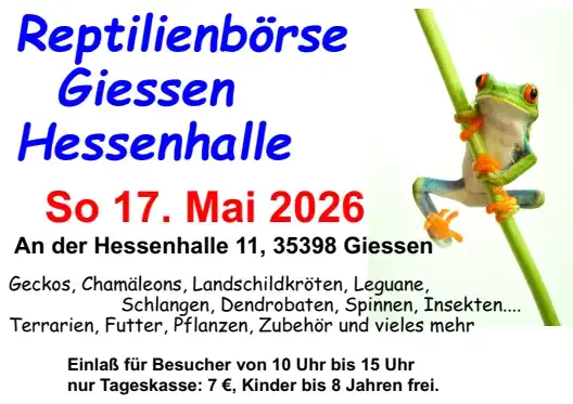 Die Reptilienbörse Rolinski kehrt am 17. Mai 2026 in die Hessenhalle Gießen zurück