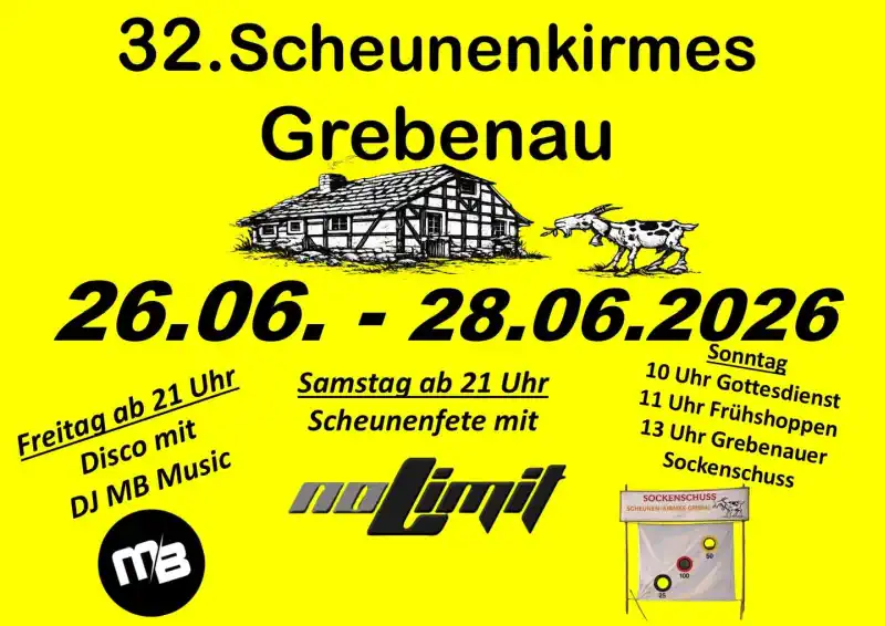 Die Scheunenkirmes Grebenau 2026 lädt vom 26. bis 28. Juni zu einem ausgelassenen Sommerwochenende ein, das Tradition, Stimmung und beste Feierlaune miteinander verbindet.