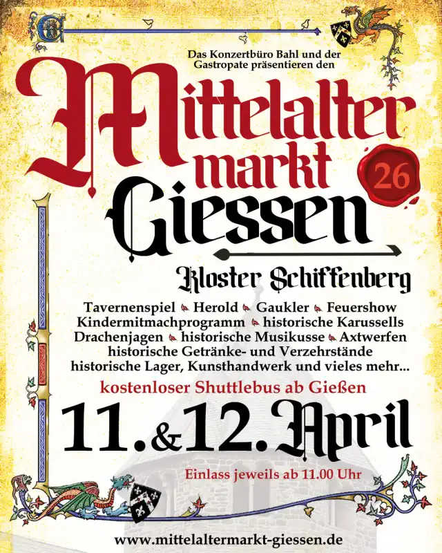 Am 11. und 12. April 2026 verwandelt sich der Gießener Hausberg erneut in eine lebendige Welt vergangener Zeiten – voller Ritter, Gaukler, Handwerker und Lagergruppen.