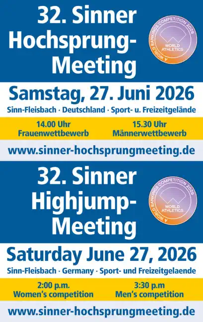 Das 32. Sinner Hochsprungmeeting findet am 21. Juni 2025 statt und bringt wieder nationale und regionale Spitzenathletinnen und ‑athleten nach Sinn.