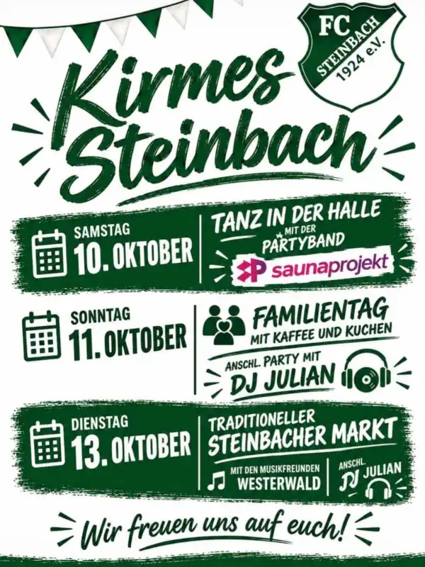 Der Steinbacher Markt mit Kirmes in Hadamar-Steinbach zählt zu den traditionsreichsten Veranstaltungen im Landkreis Limburg-Weilburg und lockt jedes Jahr zahlreiche Besucher aus der gesamten Region an.