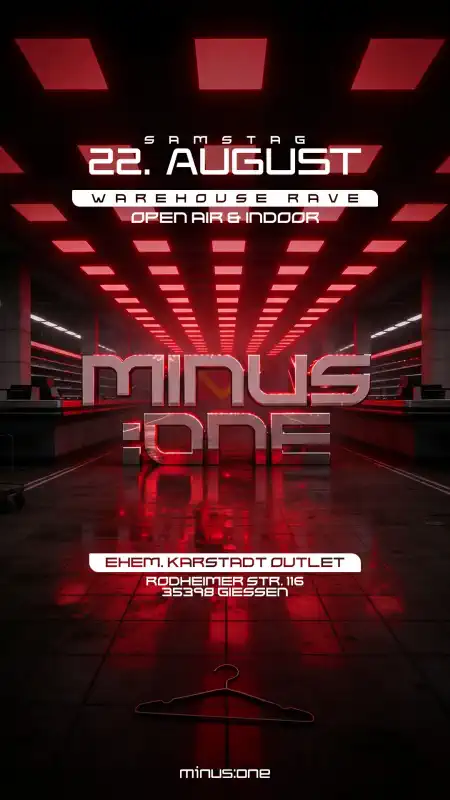 Der minus:one Warehouse Rave bringt Gießen am Samstag, den 22. August 2026, für eine Nacht in echten Boiler‑Room‑Modus.