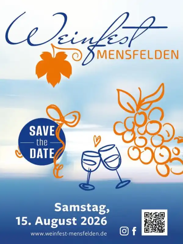 Das 28. Weinfest in Mensfelden wird am Samstag, 15. August 2026 gefeiert und bringt erneut die besondere Atmosphäre auf den Dorfplatz, die das Fest seit fast drei Jahrzehnten prägt.