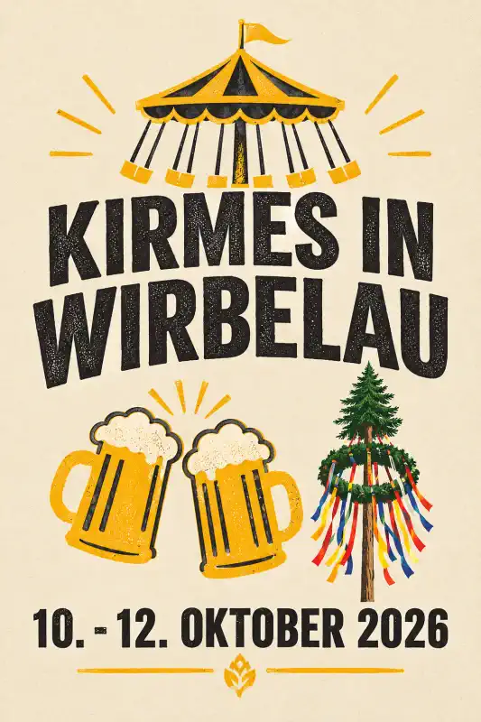 Die Wirbelauer Kirmes 2026 wird vom 10. bis zum 12. Oktober 2026 vom TuS Wirbelau ausgerichtet und zählt zu den traditionsreichsten Festen im Runkeler Ortsteil Wirbelau.