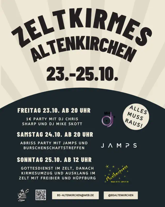 Die Zeltkirmes in Braunfels-Altenkirchen findet vom 23. bis 25. Oktober 2026 statt und wird von der Burschenschaft „Speckmänner“ Altenkirchen e.V. veranstaltet.