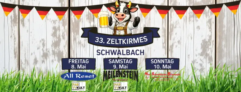 Die Burschenschaft „Hand in Hand“ Schwalbach lädt in diesem Jahr zur 33. Zeltkirmes ein und verwandelt die RockCity vom 8. bis 10. Mai 2026 wieder in einen lebendigen Treffpunkt voller Musik, Gemeinschaft und guter Laune.