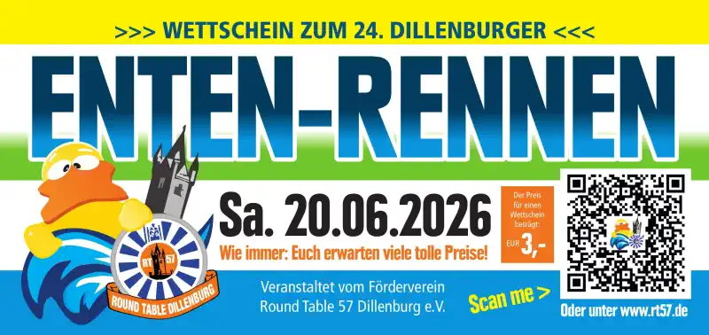 Das Dillenburger Entenrennen ist einer der beliebtesten Benefiz‑Klassiker der Oranienstadt und zieht jedes Jahr Hunderte Zuschauerinnen und Zuschauer an die Dill.