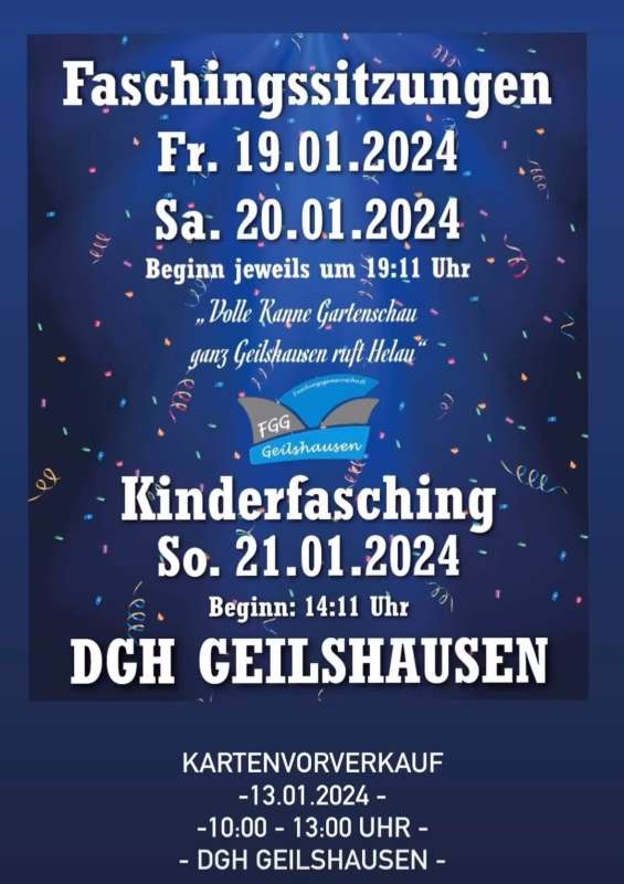 Faschingssitzungen Rabenau/Geilshausen 2024