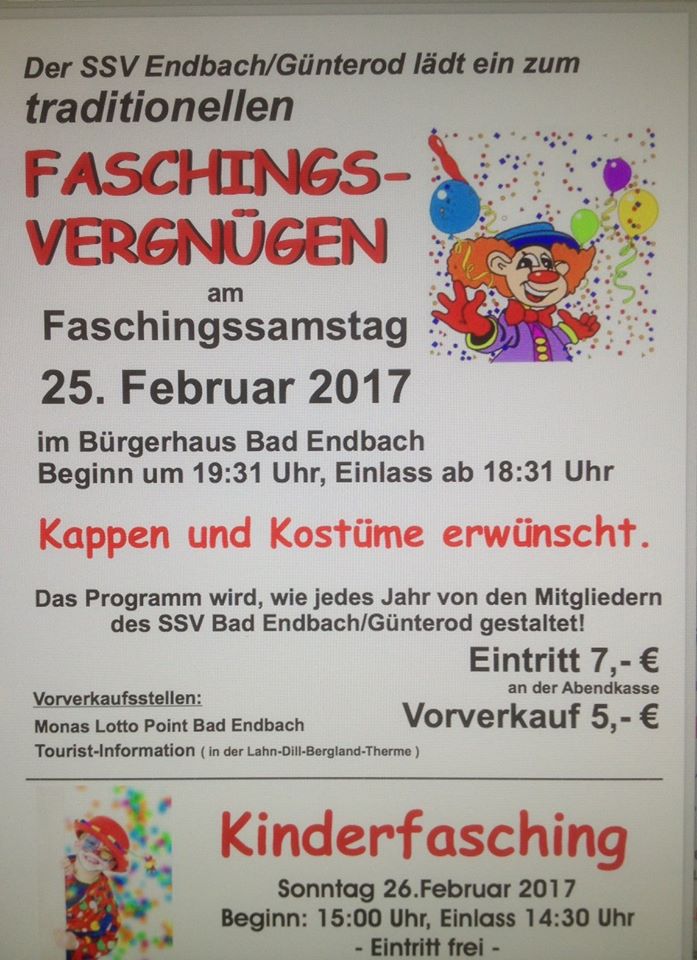 Faschingsvergnügen des SSV Endbach/Günterod 2017