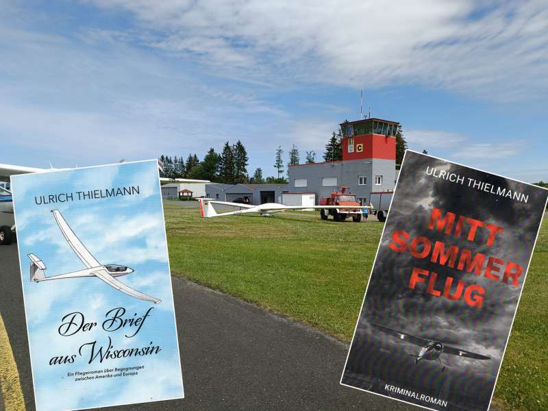 Flieger-Krimi mit viel Lokalkolorit. Der neue Roman von Ulrich Thielmann spielt zum Teil auf der Breitscheider Hub und in  der Nachbarschaft. Doch die Location wird verklausuliert. Der Airport heißt in dem Buch Flugplatz Sonnenwald. 