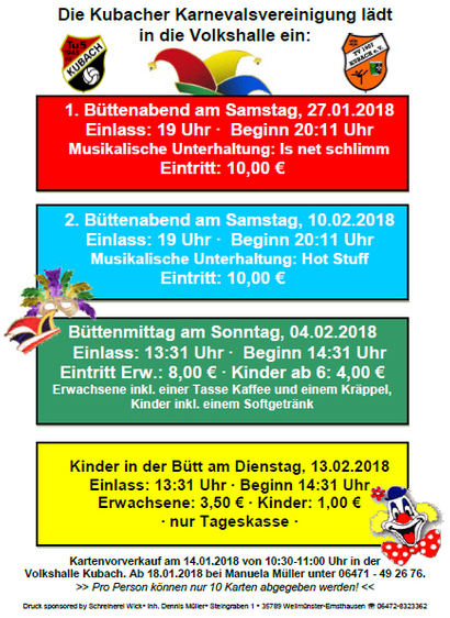 Büttenmittag der Kubacher Karnevalsvereinigung 2018