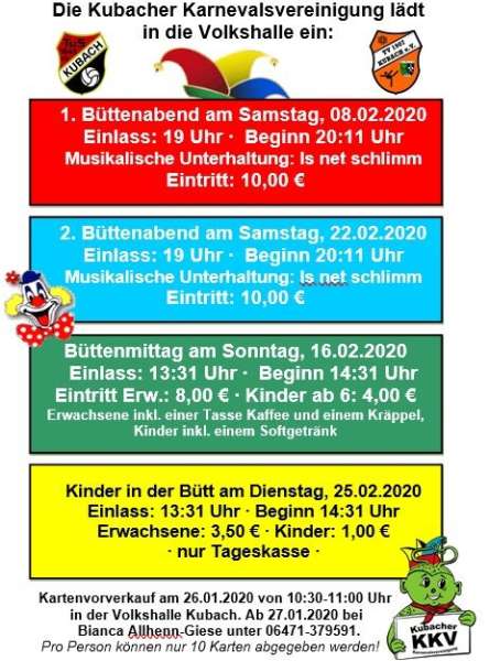 1. Büttenabend der Kubacher Karnevalsvereinigung 2020