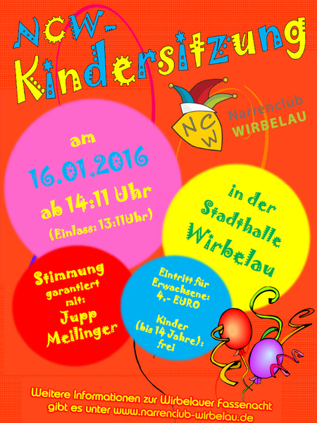 Kinder- und Jugendsitzung 2016 des Narrenclubs Wirbelau