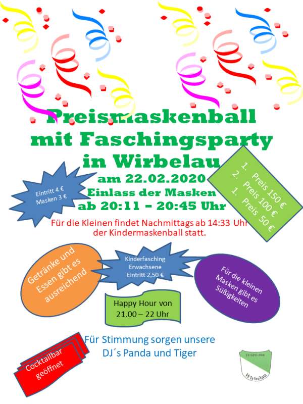 Preismaskenball in der Wirbelauer Stadthalle 2020