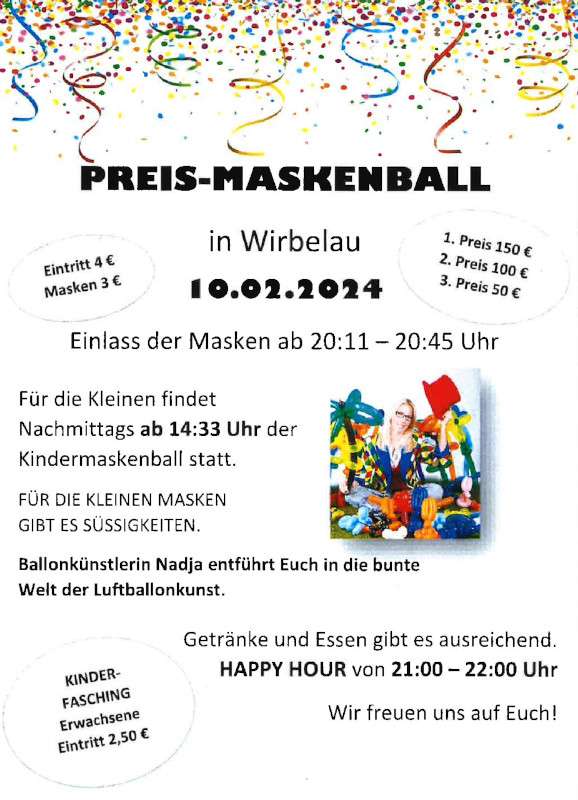 Preismaskenball in Wirbelau 2024